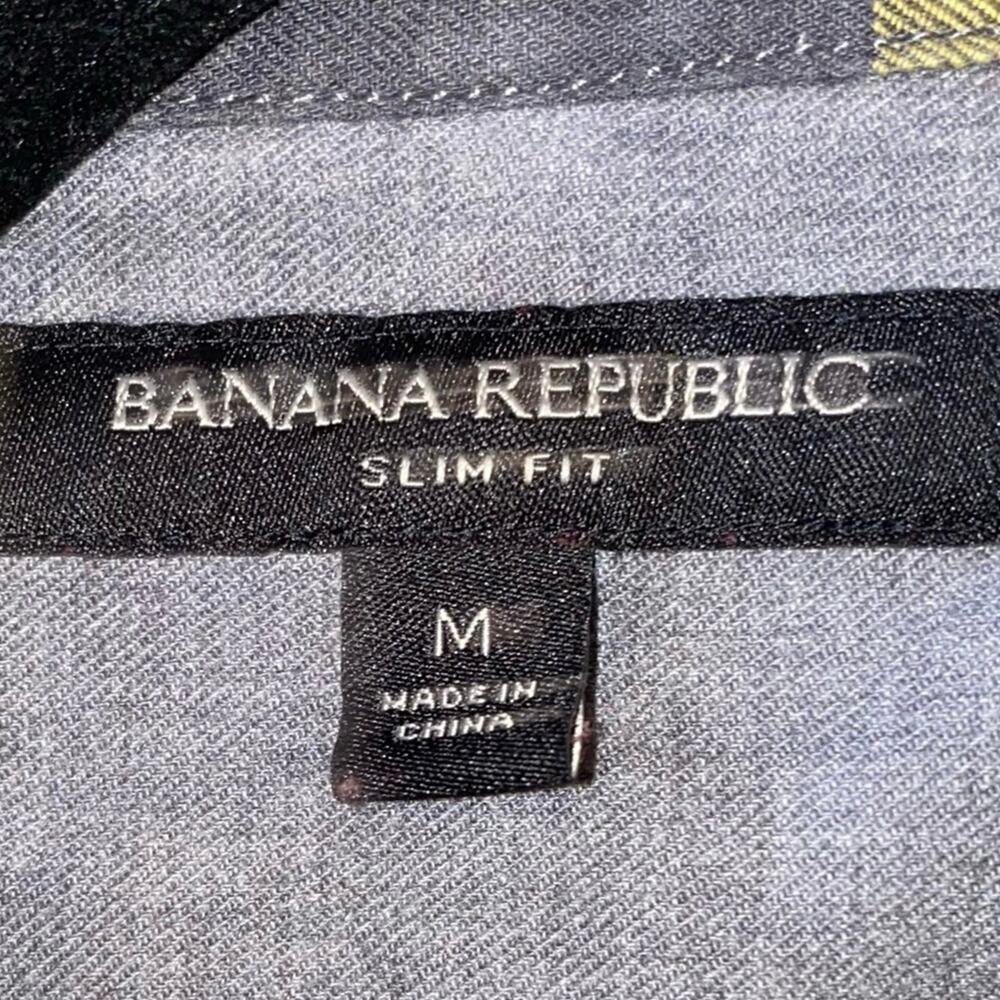 Banana Republic Slim Fit Plaid Button Up Shirt Men's Medium Yellow Black Cotton - Picture 4 of 5